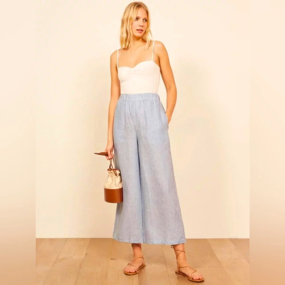 Reformation Savannah Solid White Linen Cropped Pant M